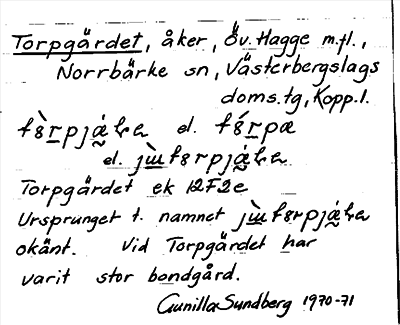 Bild på arkivkortet för arkivposten Torpgärdet