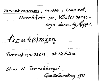 Bild på arkivkortet för arkivposten Torrakmossen