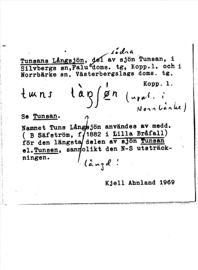 Bild på arkivkortet för arkivposten Tunsans Långsjön
