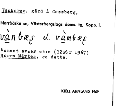 Bild på arkivkortet för arkivposten Vanbergs