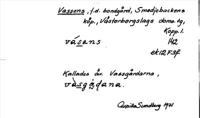Bild på arkivkortet för arkivposten Vassens