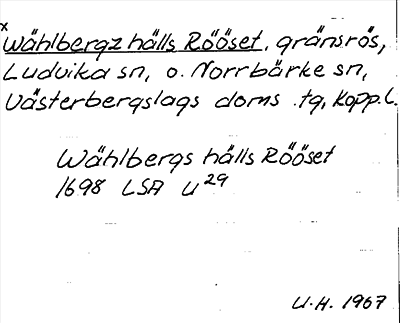 Bild på arkivkortet för arkivposten *Wählbergz hälls Rööset