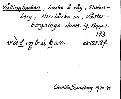 Bild på arkivkortet för arkivposten Vällingbacken