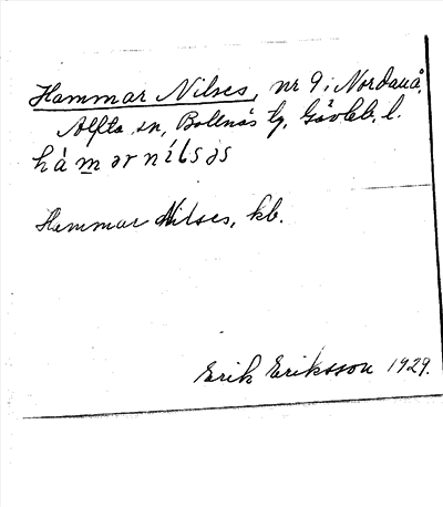 Bild på arkivkortet för arkivposten Hammar Nilses