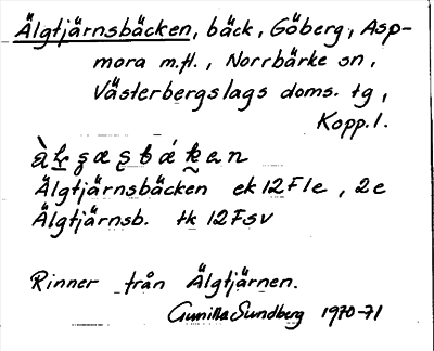 Bild på arkivkortet för arkivposten Älgtjärnsbäcken