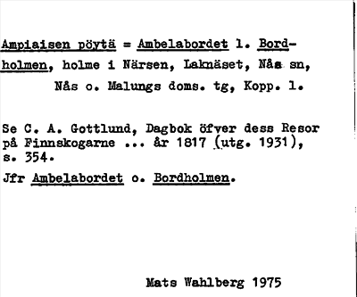 Bild på arkivkortet för arkivposten Ampiaisen pöytä = Ambelabordet l. Bordholmen