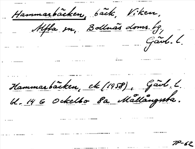 Bild på arkivkortet för arkivposten Hammarbäcken