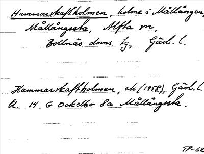 Bild på arkivkortet för arkivposten Hammarskaftholmen