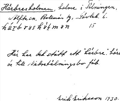 Bild på arkivkortet för arkivposten Härbresholmen