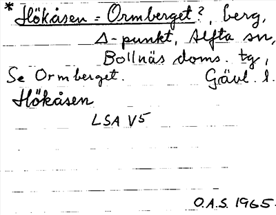 Bild på arkivkortet för arkivposten *Hökåsen, Ormberget?