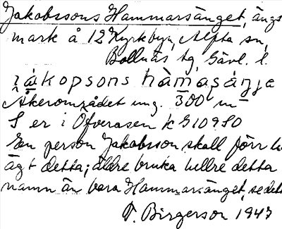 Bild på arkivkortet för arkivposten Jakobssons Hammarsänget
