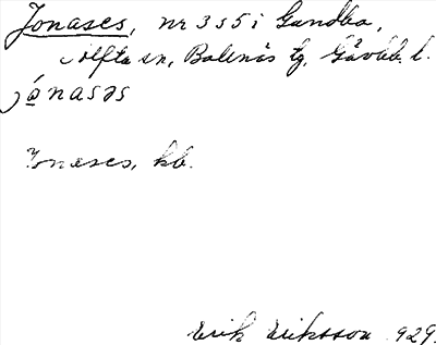 Bild på arkivkortet för arkivposten Jonases