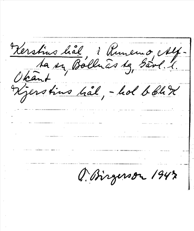 Bild på arkivkortet för arkivposten Kerstins hål
