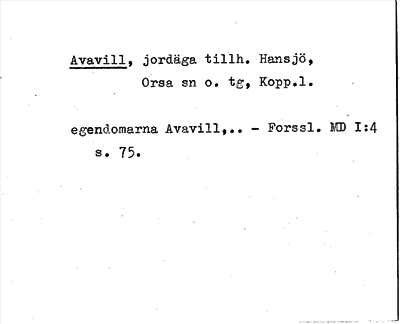 Bild på arkivkortet för arkivposten Avavill