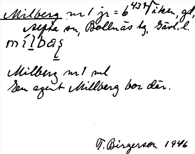 Bild på arkivkortet för arkivposten Milberg