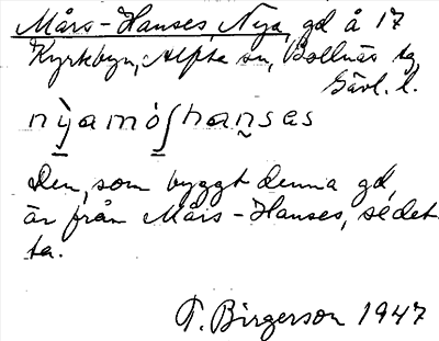 Bild på arkivkortet för arkivposten Mårs-Hanses, Nya