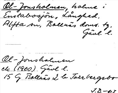 Bild på arkivkortet för arkivposten Ol-Jonsholmen