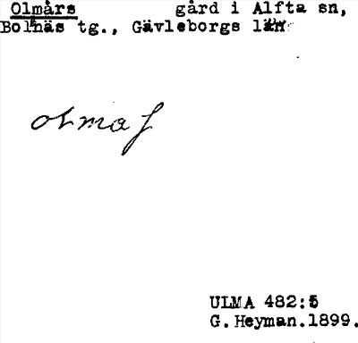 Bild på arkivkortet för arkivposten Olmårs