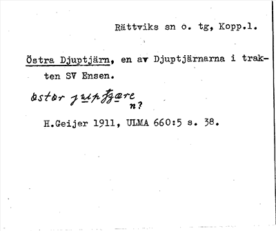 Bild på arkivkortet för arkivposten Östra Djuptjärn