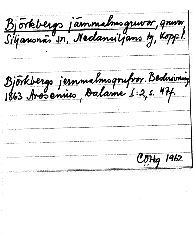 Bild på arkivkortet för arkivposten Björkbergs järnmalmsgruvor