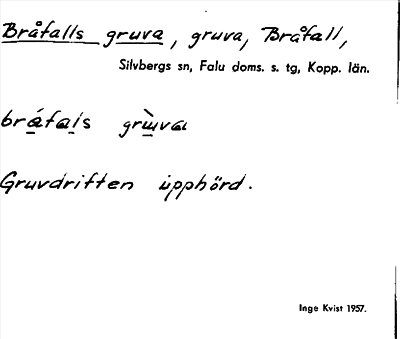 Bild på arkivkortet för arkivposten Bråfalls gruva