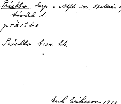 Bild på arkivkortet för arkivposten Prästbo