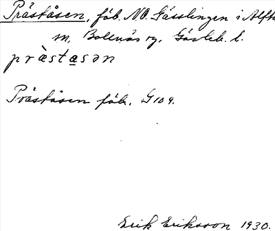 Bild på arkivkortet för arkivposten Präståsen