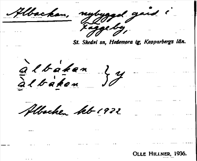 Bild på arkivkortet för arkivposten Albackan