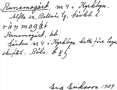 Bild på arkivkortet för arkivposten Runemogård