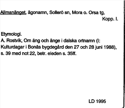 Bild på arkivkortet för arkivposten Allmanänget