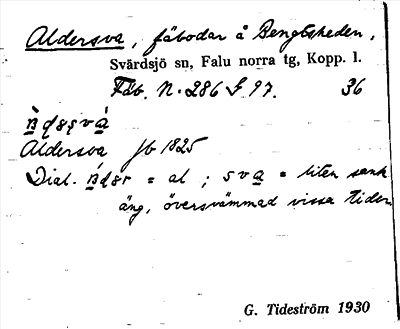 Bild på arkivkortet för arkivposten Aldersva