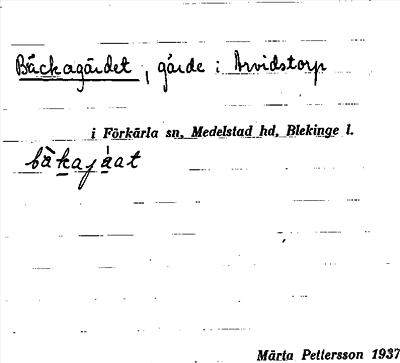 Bild på arkivkortet för arkivposten Bäckagärdet