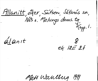 Bild på arkivkortet för arkivposten Allanitt