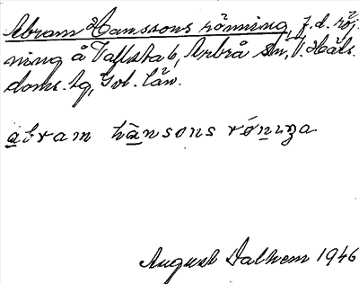 Bild på arkivkortet för arkivposten Abram Hanssons rönning