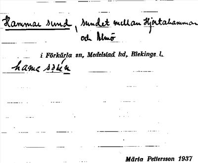 Bild på arkivkortet för arkivposten Hammar sund