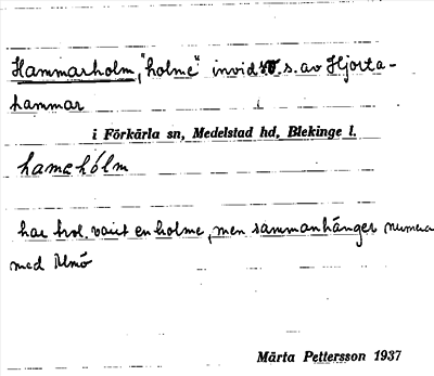 Bild på arkivkortet för arkivposten Hammarholm