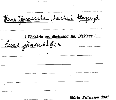 Bild på arkivkortet för arkivposten Hans Jönsabacken