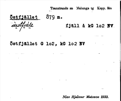 Bild på arkivkortet för arkivposten Östfjället