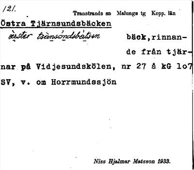 Bild på arkivkortet för arkivposten Östra Tjärnsundsbäcken