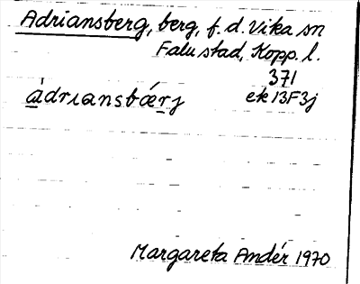 Bild på arkivkortet för arkivposten Adriansberg