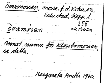 Bild på arkivkortet för arkivposten Övermossen, se Klossbomossen