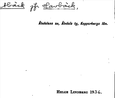 Bild på arkivkortet för arkivposten Abäck jfr Havbäck