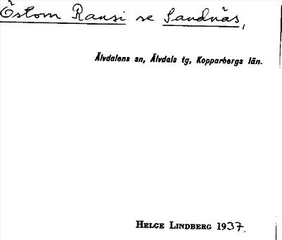 Bild på arkivkortet för arkivposten Östom Ransi, se Sandnäs