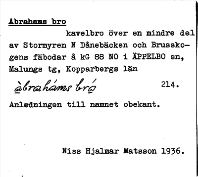 Bild på arkivkortet för arkivposten Abrahams bro