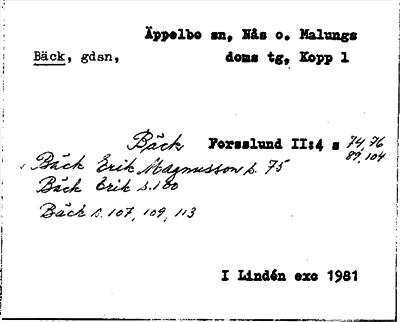 Bild på arkivkortet för arkivposten Bäck