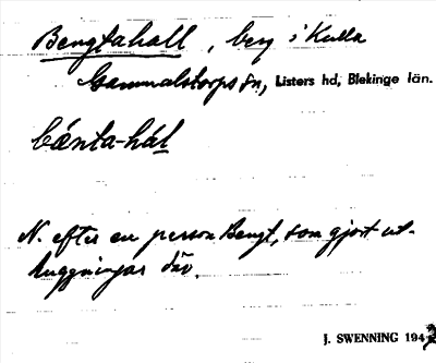 Bild på arkivkortet för arkivposten Bengtahall
