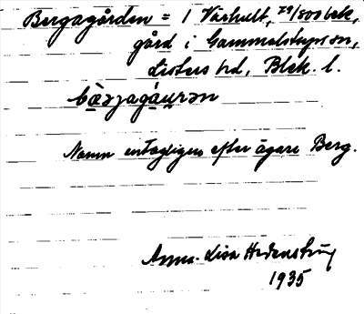 Bild på arkivkortet för arkivposten Bergagården