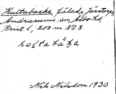 Bild på arkivkortet för arkivposten Hultabacke