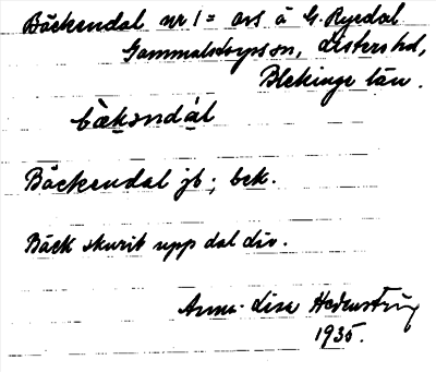 Bild på arkivkortet för arkivposten Bäckendal