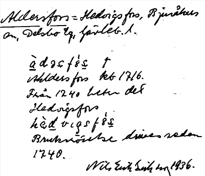 Bild på arkivkortet för arkivposten Aldersfors = Hedvigsfors